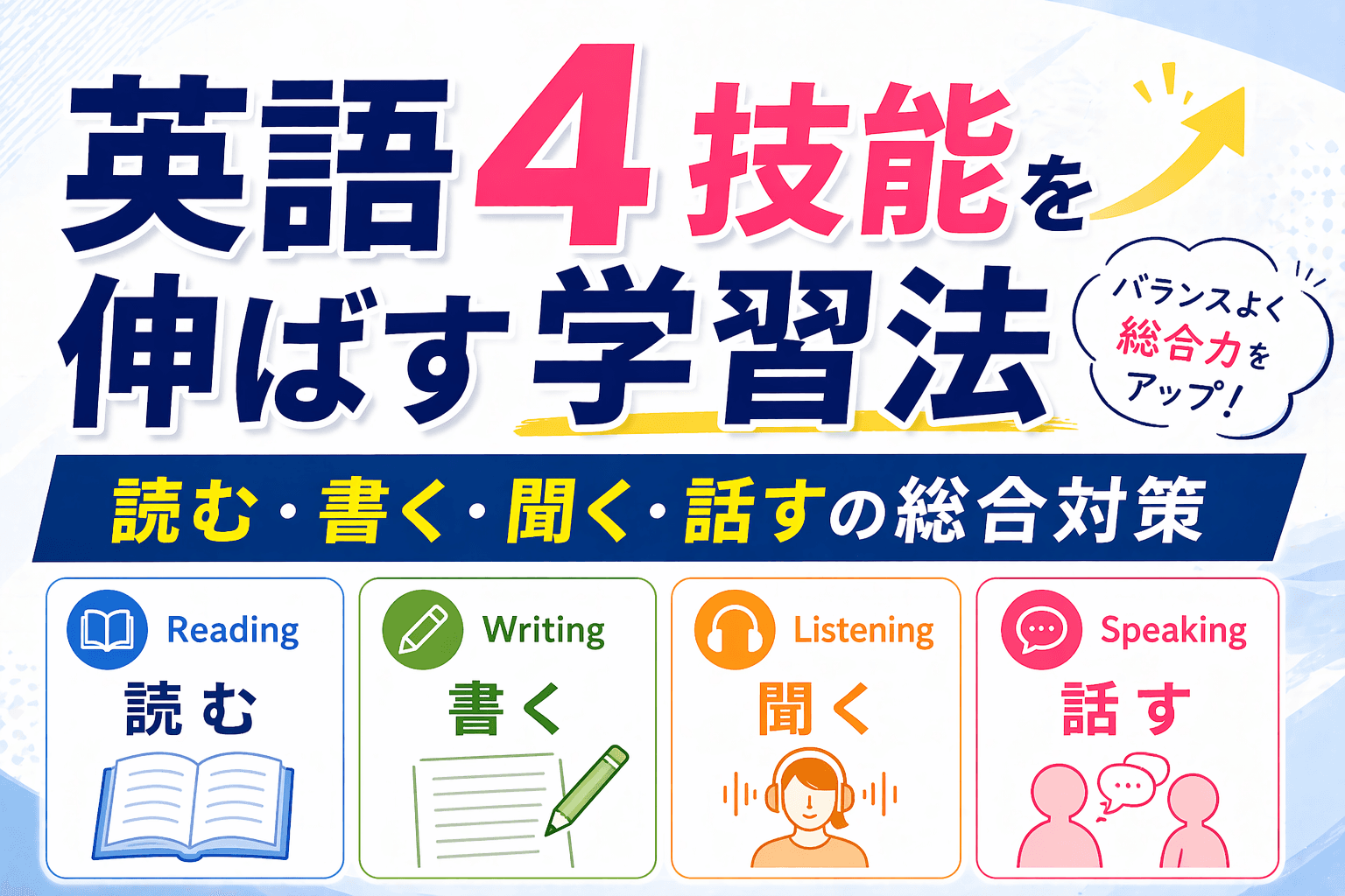 英語4技能を伸ばす学習法|読む・書く・聞く・話すの総合対策