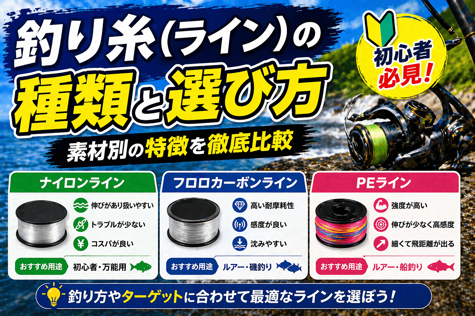 釣り糸(ライン)の種類と選び方|素材別の特徴を徹底比較