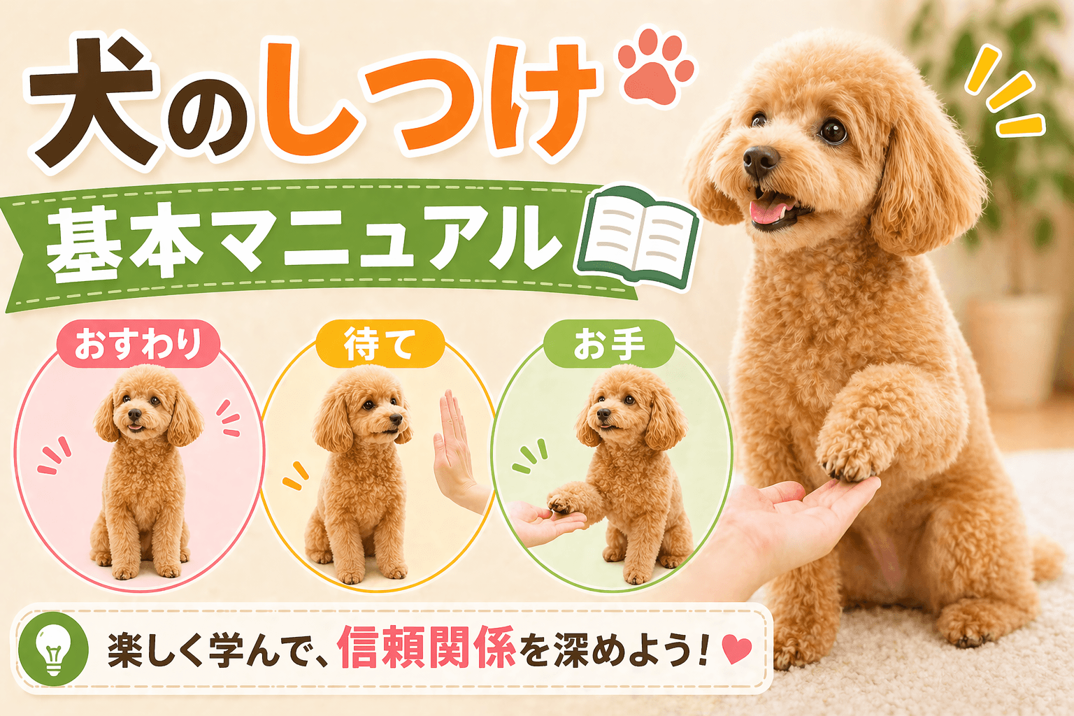 犬のしつけ基本マニュアル|おすわり・待て・お手の教え方